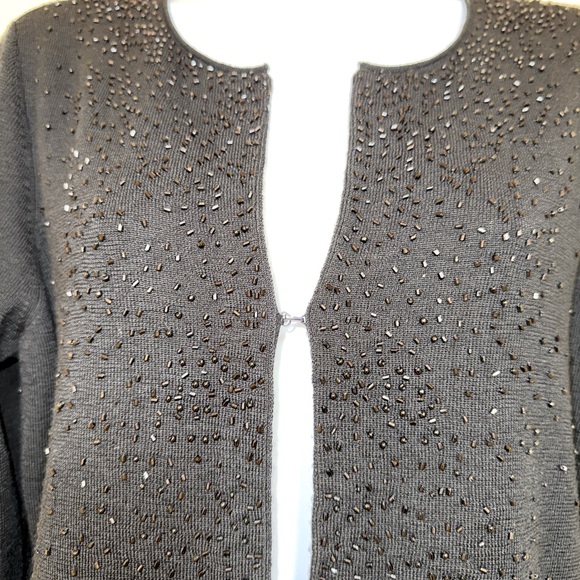 Eileen Fisher Hand Beaded Black Cardigan Sweater - Picture 3 of 7